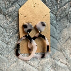 Circle Drop Earrings Marbled Black and White